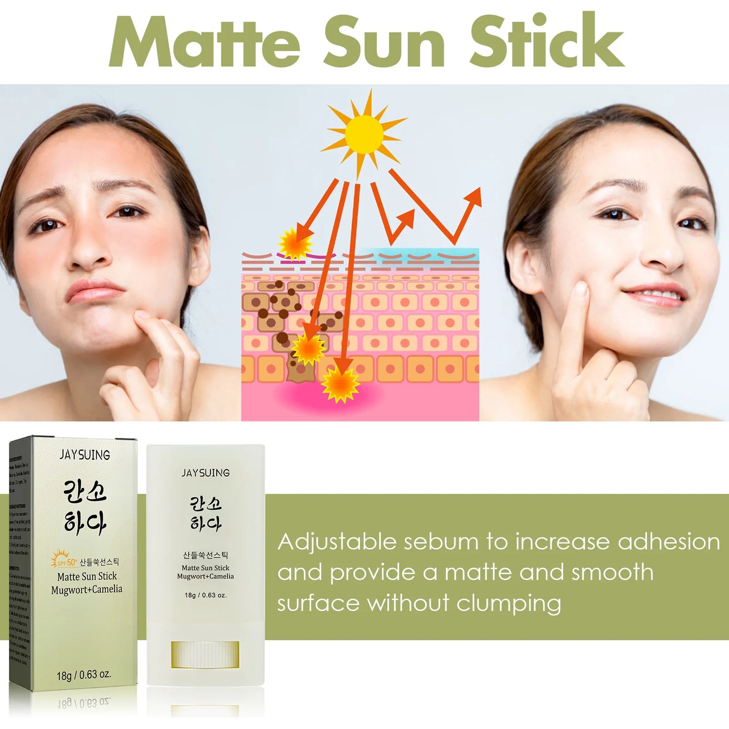 Sunscreen Stick SPF50+ UV Protective Anti Shine Sunburn Solar Blocker Oil Control Refreshing Body Sunblock Whitening Sun Cream