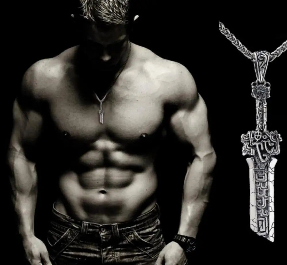 Knight Metal Broken Sword Anchor Hammer Muslim Sword Pendant Men's Stainless Steel Chain Necklace Vintage Jewelry Gift