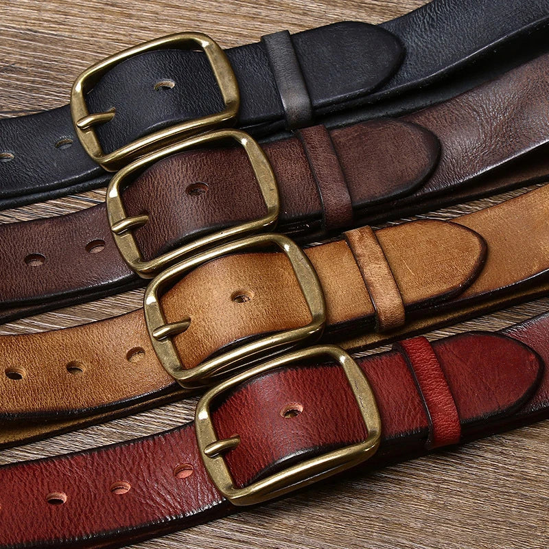 3.8CM Thick Cowhide Copper Buckle Genuine Leather Casual Jeans Belt Men High Quality Retro Luxury Male Strap Cintos