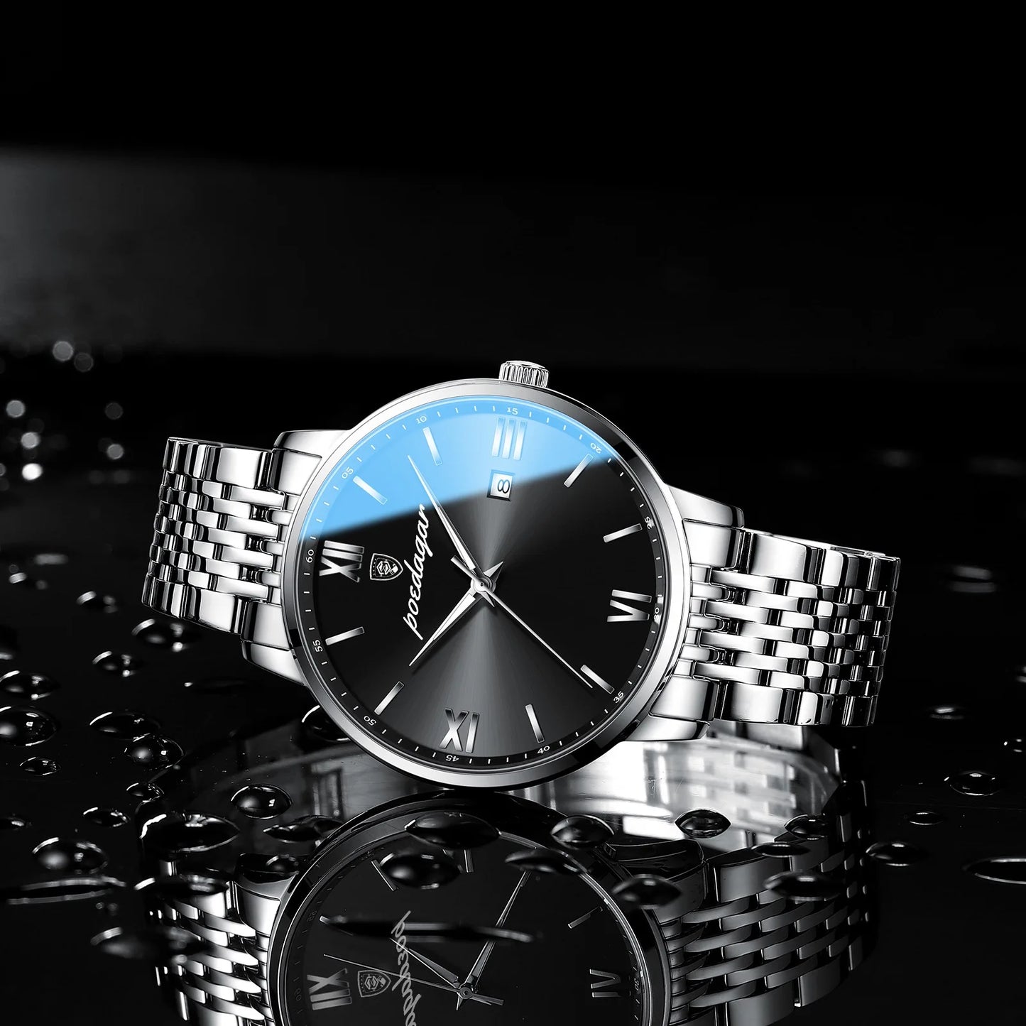 POEDAGAR Top Brand Watch Men Stainless Steel Business Date Clock Waterproof Luminous Watches Mens Luxury Sport Quartz Wristwatch