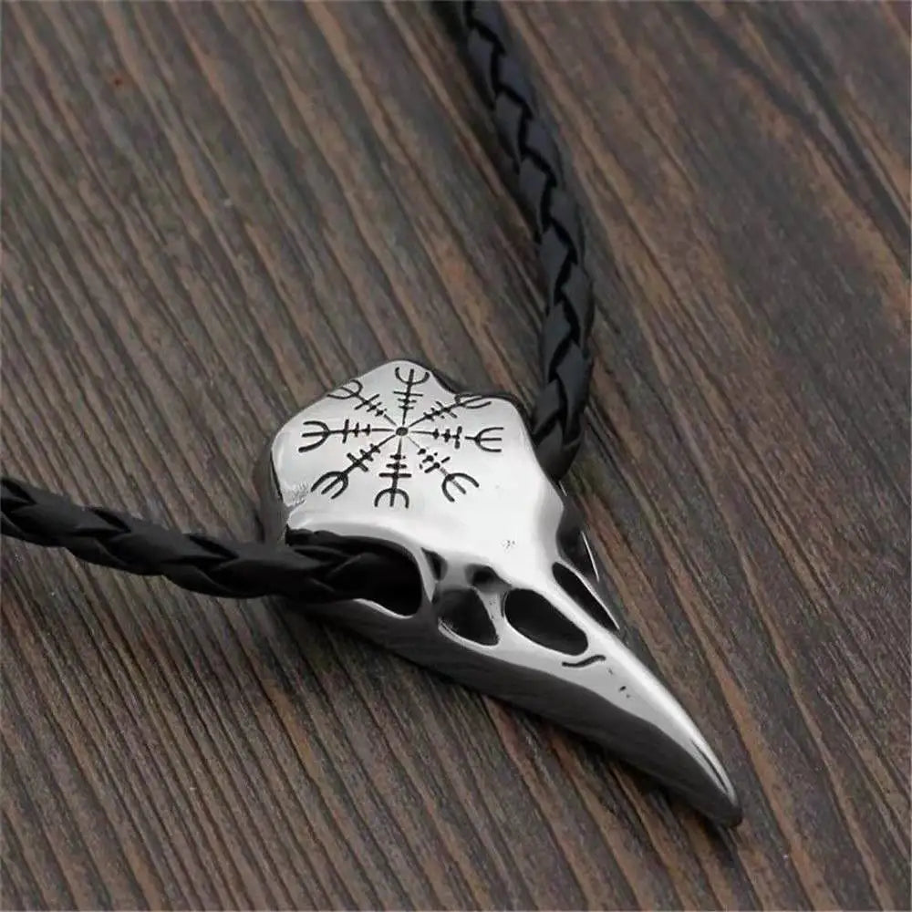 Retro Viking Compass Symbol Crow Head Eagle Beak Necklace for Men Women Vintage Trendy Punk Necklace Cool Metal Accessories