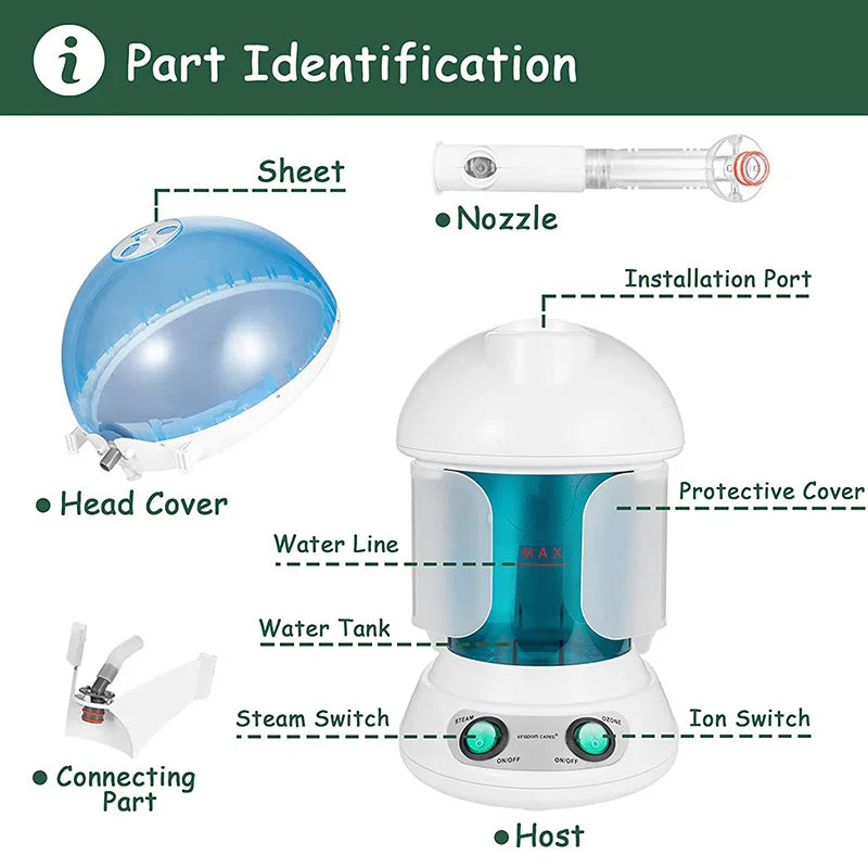 2 in 1 Hair Facial Steamer Air Humidifier Hot Mist Moisturizing For Facial Sauna Hydration Skin Care Home Salon Face Atomizer