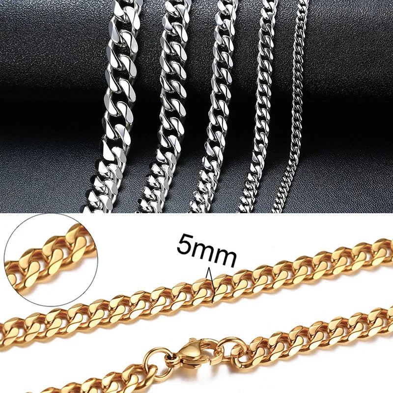 Vnox Cuban Chain Necklace for Men Women,Basic Punk Stainless Steel Curb Link Chain Chokers,Vintage Gold Color Solid Metal Collar