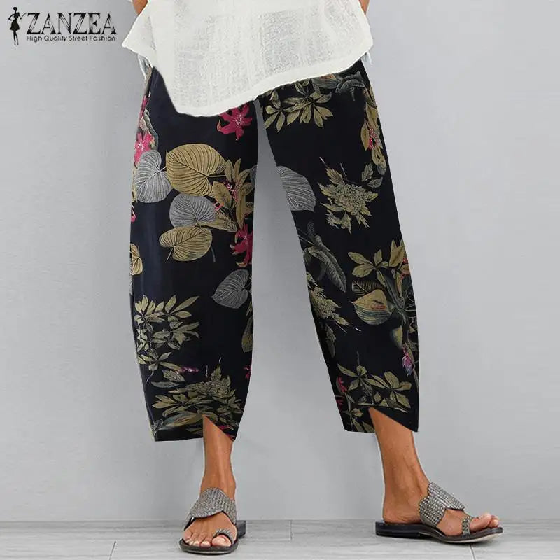 Oversized Turnip Printed Harem Pants 2023 ZANZEA Women Trousers Fashion Female Casual Floral Elastic WaistLong Pantalon Palazzo