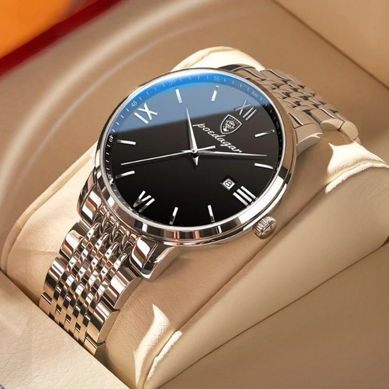 POEDAGAR Top Brand Watch Men Stainless Steel Business Date Clock Waterproof Luminous Watches Mens Luxury Sport Quartz Wristwatch