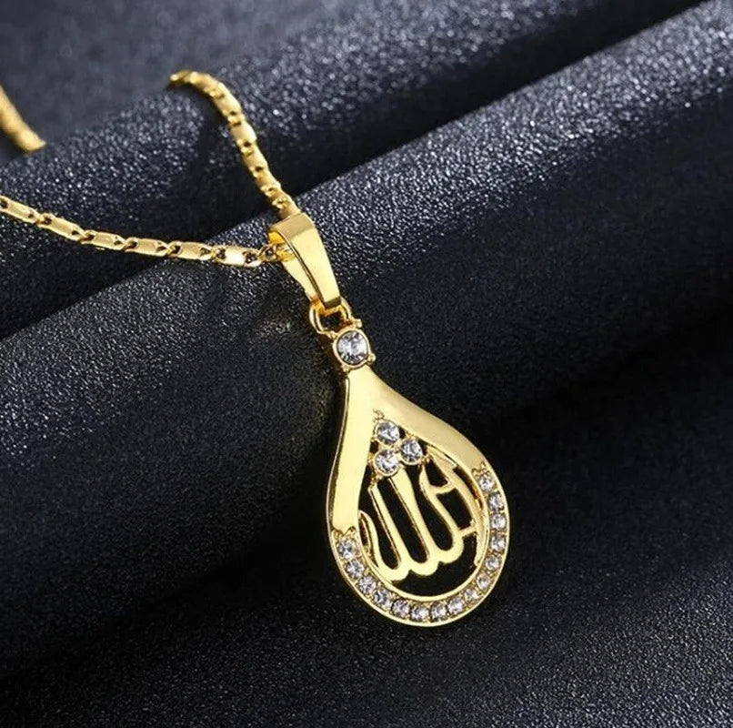 Islamic Muslim Allah Quran Drop Shape Pendant Necklace Men Women Religious Amulet Jewelry Ramadan Gift