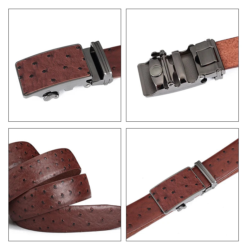 Maikun Luxury Leather Belt for Men Original Designt Ostrich Grain Automatic Buckle Belt Ceinture Homme Cinto Masculino