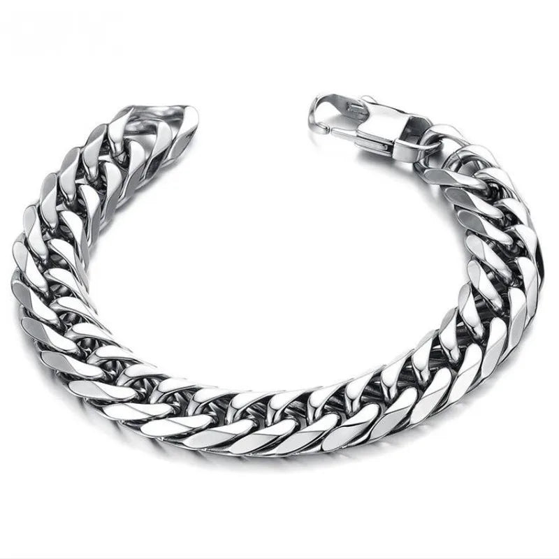 HNSP-Thick Stainless Steel Bracelet for Men, Hand Chain, Punk Male Bracelets, Jewelry Accessories, Gift, 8mm-14mm Wide