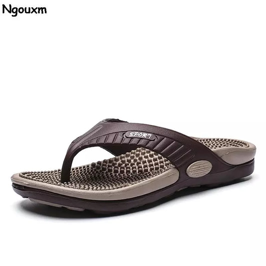 Ngouxm Summer Big Size Youth Slippers Men Massage Non-Slip Cool Outside Flip Flops Breathable Thick-Soled Toe Sandals