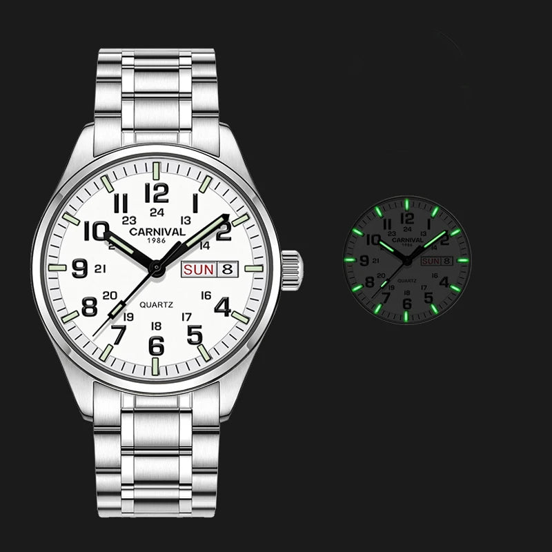 CARNIVAL Luxury Brand Watch Men Quartz Watches Luminous Hands Waterproof Solid Stainess Steel Men's Clock Relogio Masculino 8638