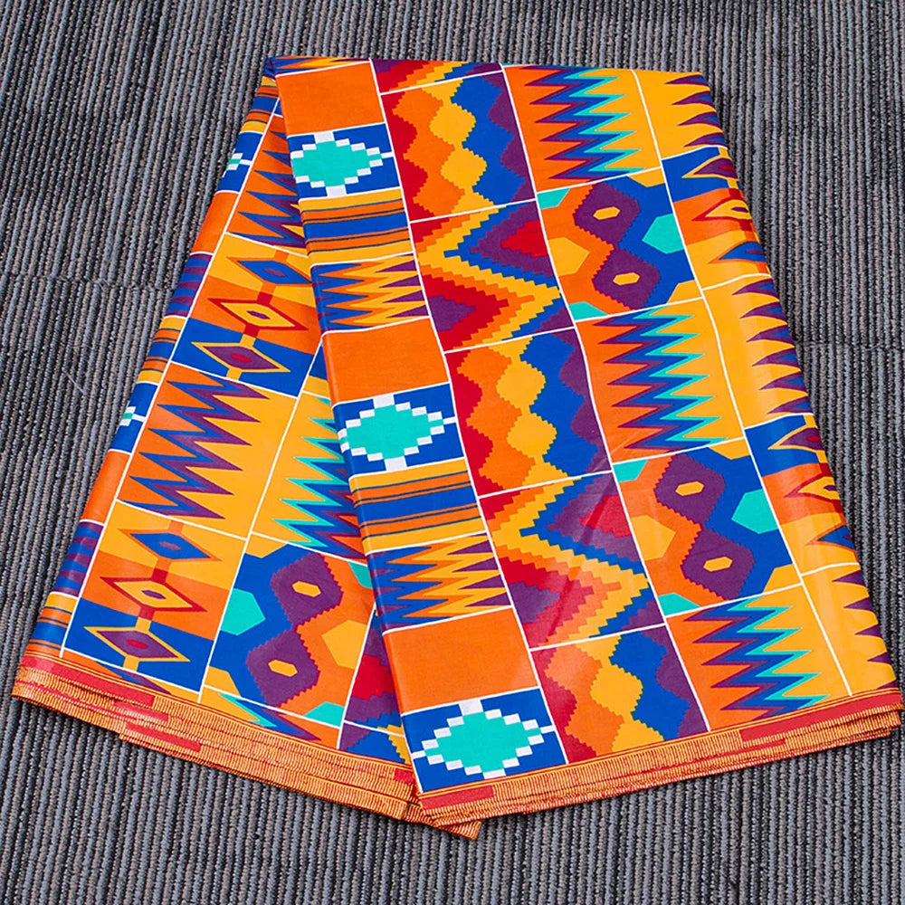 Chzimade 1Yard Ankara African Real Wax Fabric Orange Color Cotton Flower Printed Tissue Fabric For Women Dress Diy Sewing Crafts