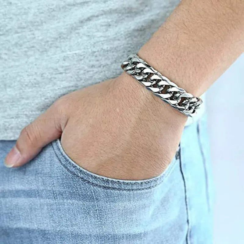HNSP-Thick Stainless Steel Bracelet for Men, Hand Chain, Punk Male Bracelets, Jewelry Accessories, Gift, 8mm-14mm Wide