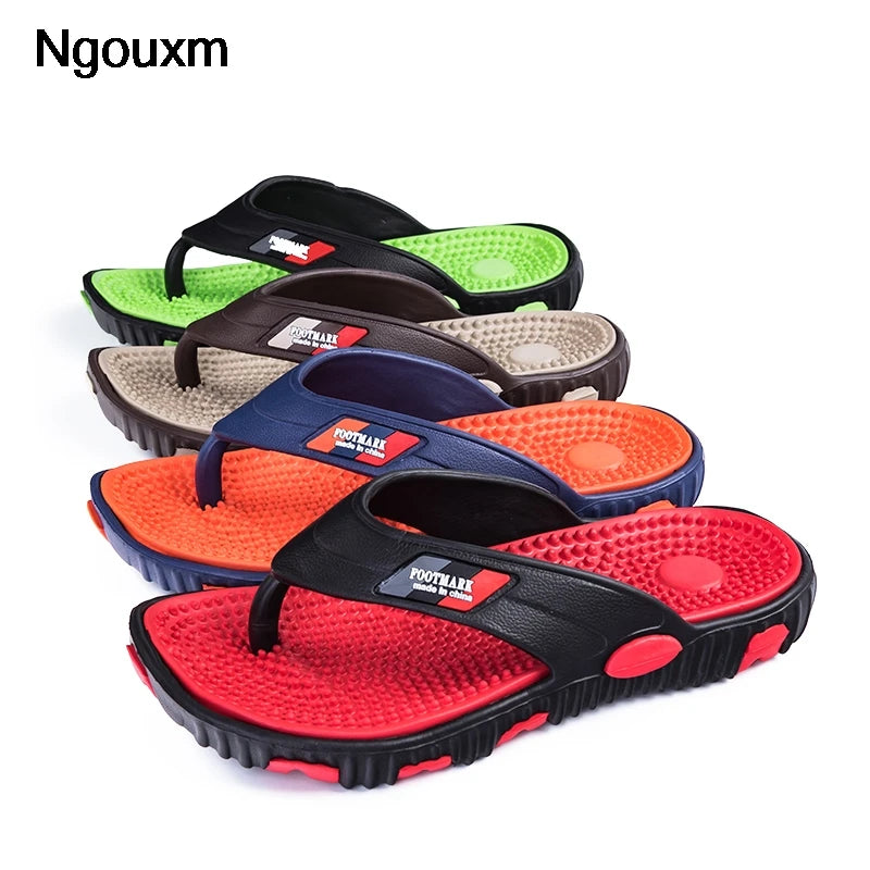 Ngouxm Summer Big Size Youth Slippers Men Massage Non-Slip Cool Outside Flip Flops Breathable Thick-Soled Toe Sandals