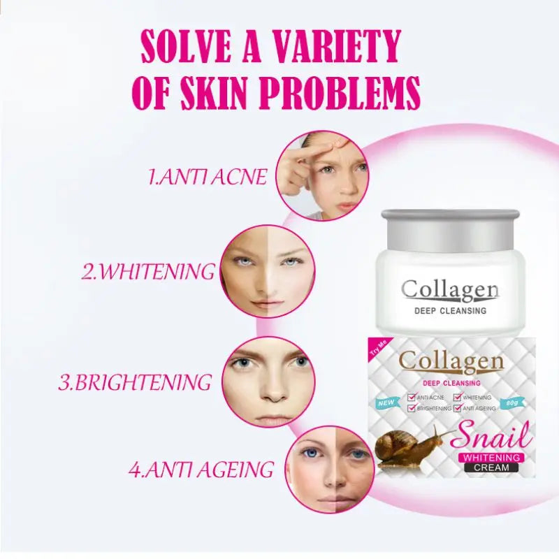 80g Face Day Night Snail Cream Collagen Deep Cleansing Anti-Aging Facial Treatment Moisturizers Whitening Beauty Health Care