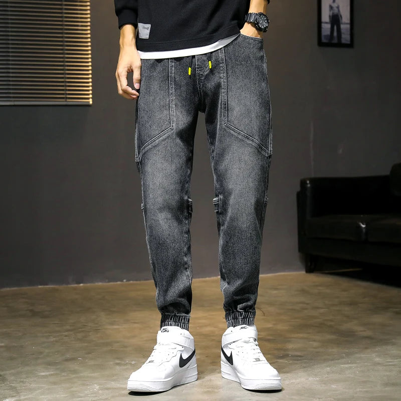 Spring Summer Baggy Men's Cargo Jeans Fashion Harlan Cotton Streetwear Harajuku Pants Joggers Elastic Waist Trousers Male M-5XL