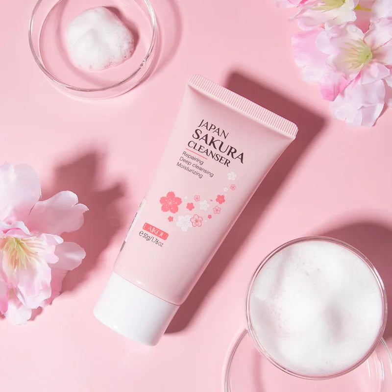 Sakura Cleanser Rich Foam Deep Clean Remove Grease Improve Oily Face Wash Cream Gentle Moisturizing Remove Blackhead Cleanser