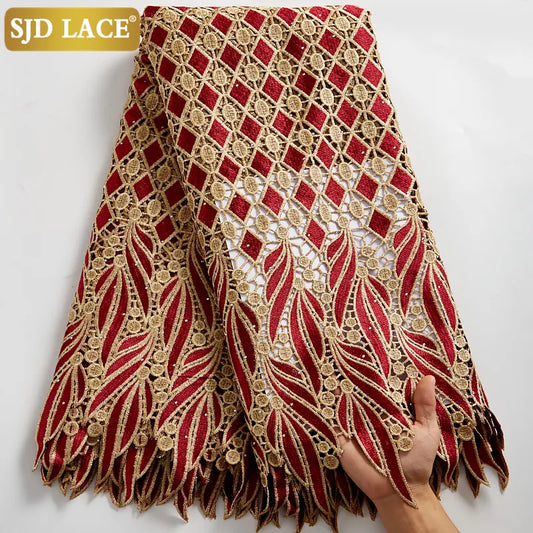 SJD LACE 2024Skin Friendly Classic African Eembroidery Guipure Cord with Stones Fabric Nigerian Celebration lace For Party A2547