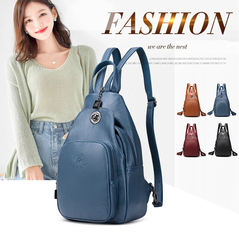 Leather Women's Bag New Cowhide Multi Function Fashionable Travel Backpack Soft Leather Lock Guard Chest Bag Messenger Bag