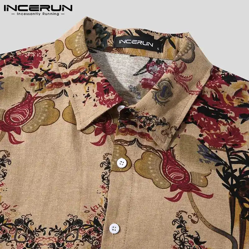 INCERUN 2024 Men Shirt Printing Cotton Lapel Short Sleeve Summer Vintage Camisas Button Streetwear Casual Hawaiian Shirts S-3XL