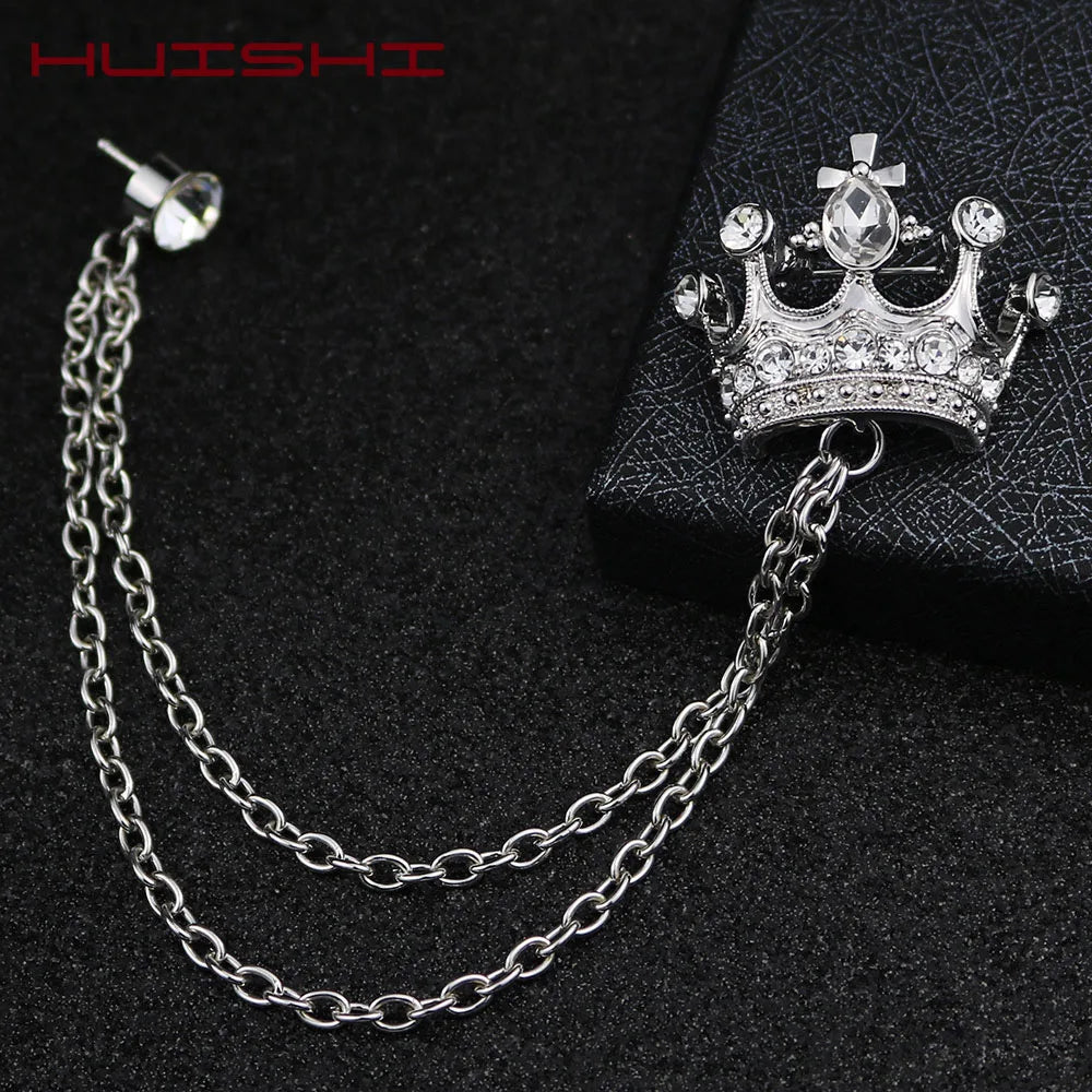 Crown Brooch Korean British Style Chain Crown Brooch Suit Tassel Chain Lapel Pin Badge Retro Men Accessories Wedding Banquet