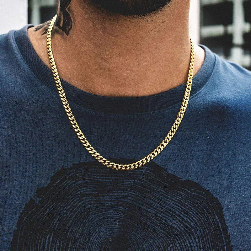 Vnox Cuban Chain Necklace for Men Women,Basic Punk Stainless Steel Curb Link Chain Chokers,Vintage Gold Color Solid Metal Collar