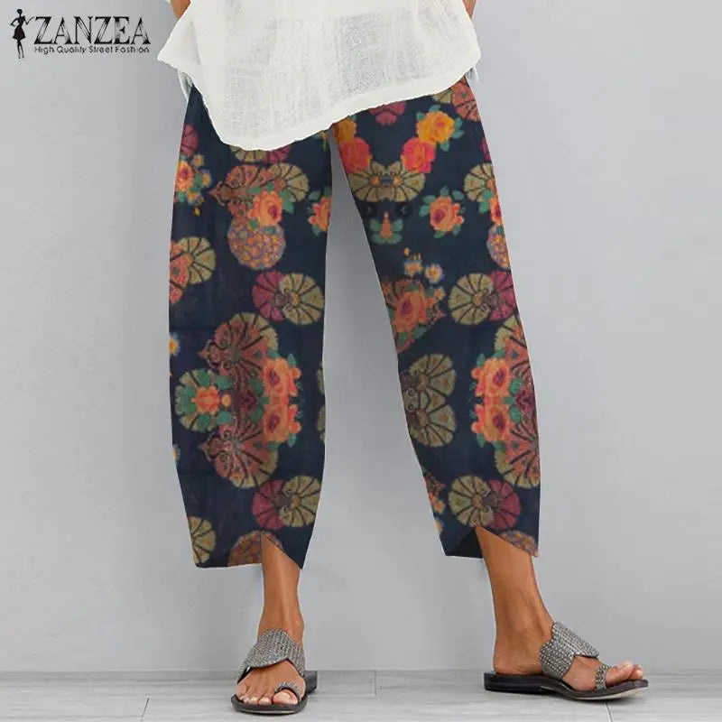 Oversized Turnip Printed Harem Pants 2023 ZANZEA Women Trousers Fashion Female Casual Floral Elastic WaistLong Pantalon Palazzo
