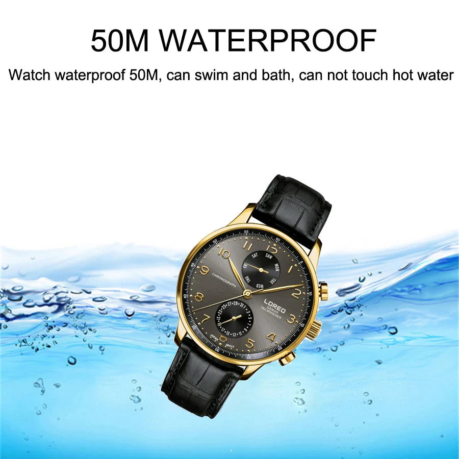 LOREO Pilot Blue Dial Business Men Classic Design Leather Watchband Waterproof Quartz Watch Watches Montre Homme Dropshipping