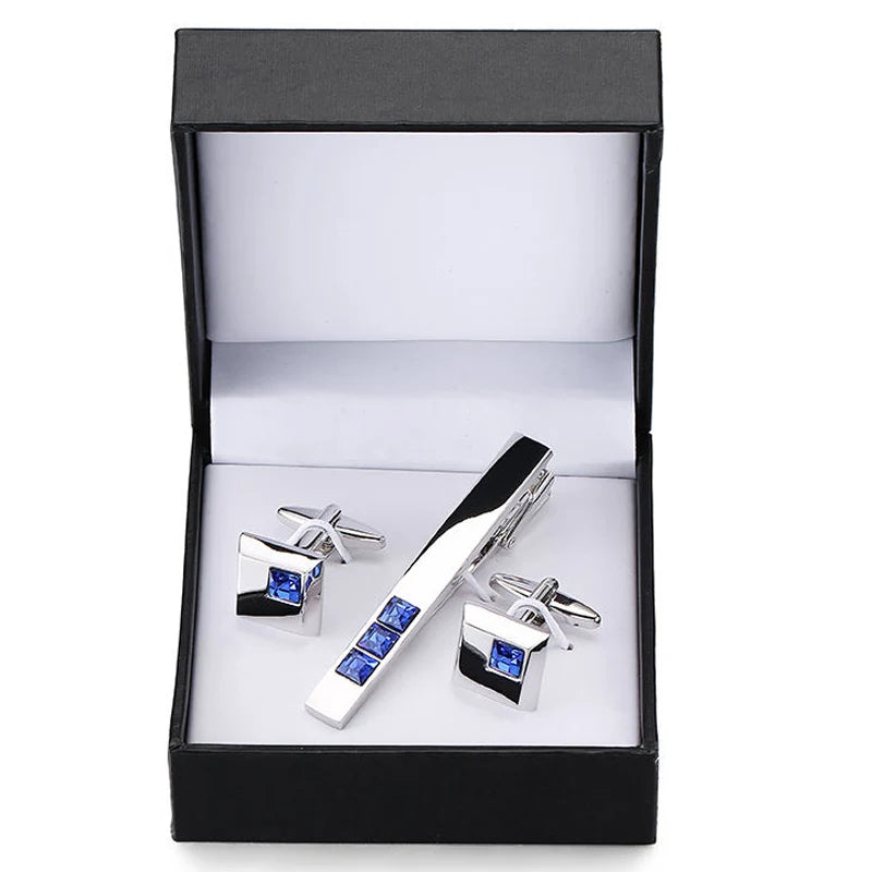 A set of high-grade tie clip carved exquisite Cufflinks anchor Sax crystal Cufflinks tie clip black square box set free shipping