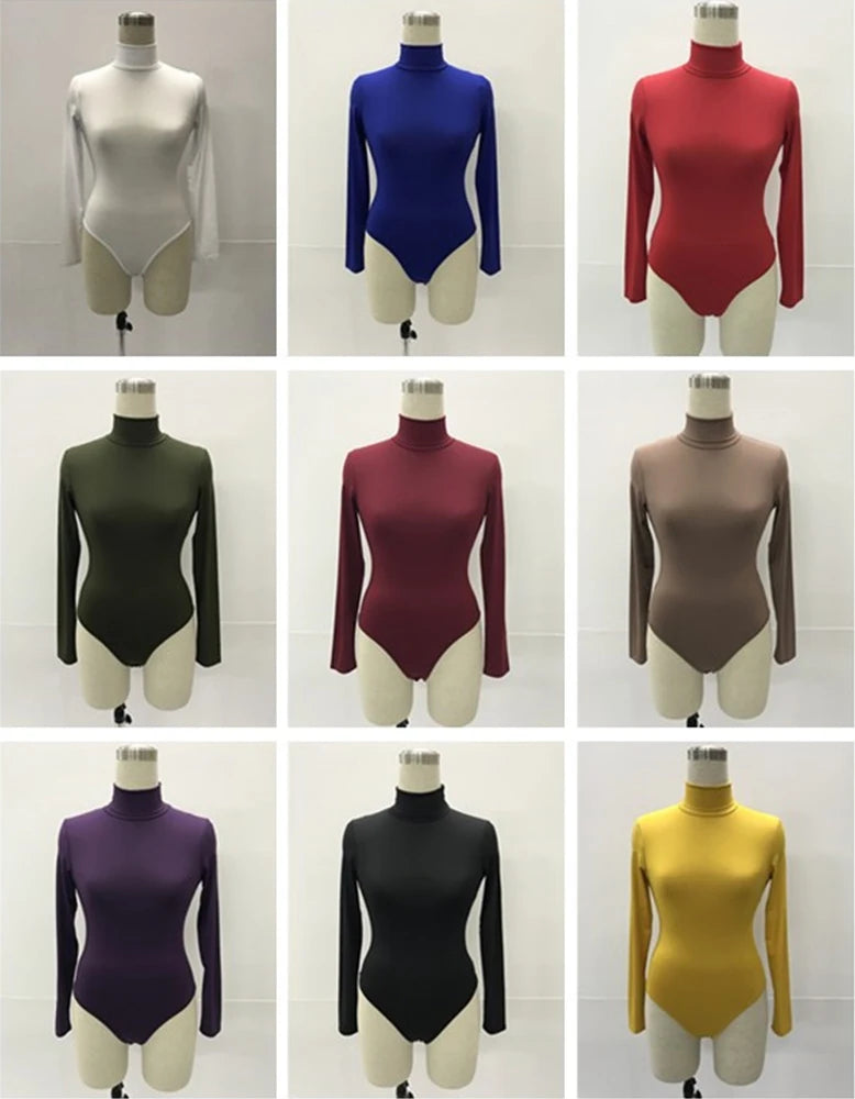 Ypser Sexy Solid Knitted Turtle Neck Skinny Warm Bodysuit Women Long Sleeve Bodycon Sheer Body Suit