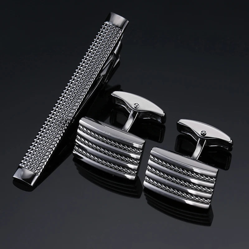 High Quality Cuff links necktie clip for tie pin for men's gift Classic pattern tie bars cufflinks tie clip set Men Jewelry