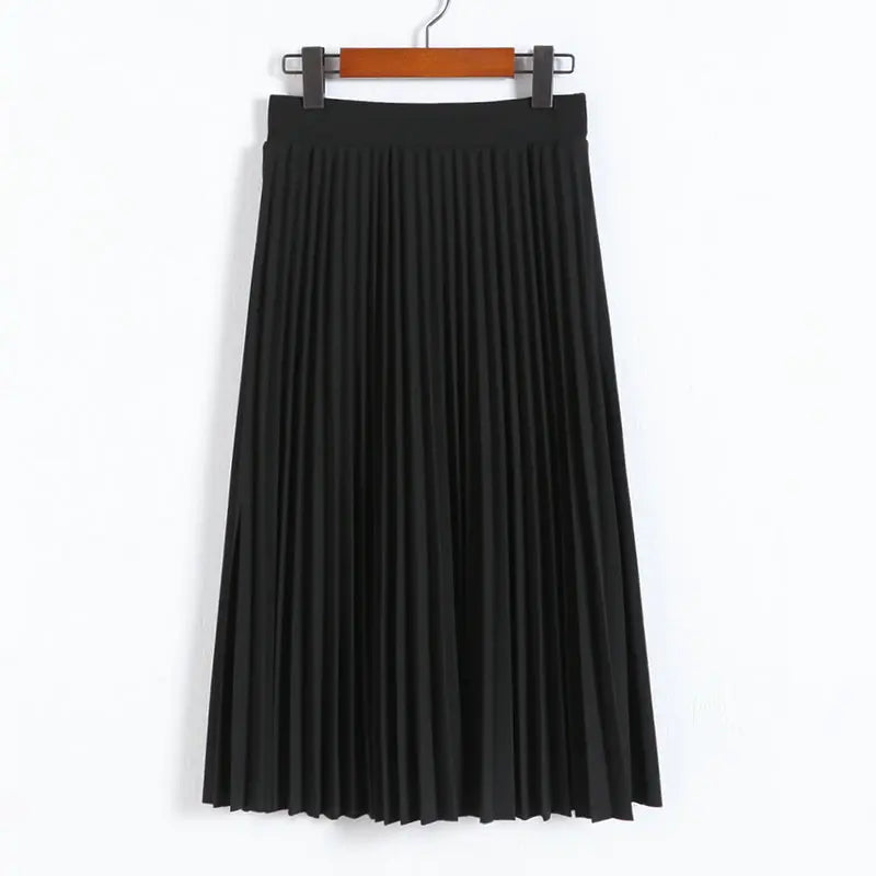 New Fashion Women's High Waist Pleated Solid Color Half Length Elastic Skirt Promotions Lady Black Pink