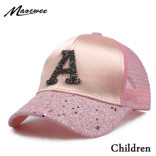 Cute Children Baseball Caps Baby Girls Sun Visor Hats Boys Snapback Casquette Gorras Letter A Hip-Hop Hats Kids Summer Mesh Cap