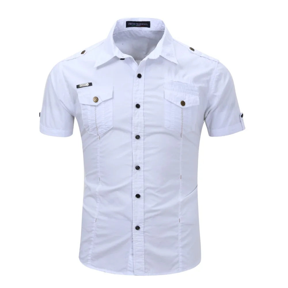 Men's Shirt 2024 New Men Cargo Shirt Fashion Casual Shirt Summer Style 100% Cotton Solid Mens Casual Shirt Plus Size S-3XL 55888