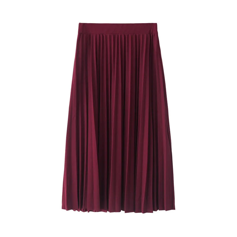 New Fashion Women's High Waist Pleated Solid Color Half Length Elastic Skirt Promotions Lady Black Pink