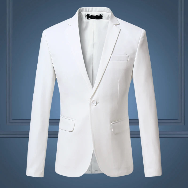High Quality Gentleman Men Slim Casual White Suit , Large Size Brands Men's business Casual Flow of Pure Color Blazers Men