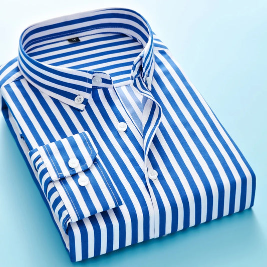 2024Mens Business Casual Long Sleeved Shirt Men M- 5XL Plus Size Shirt Classic Striped Male Social Dress Shirts Outwear