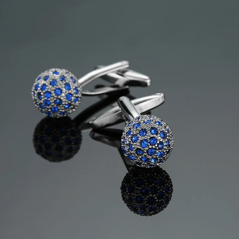 Novelty Luxury Blue White Crystal Cufflinks for Mens  Brand High Quality Design gold silvery Cuffbutton Shirt  Jewelry