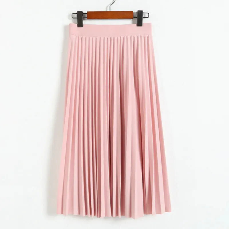 New Fashion Women's High Waist Pleated Solid Color Half Length Elastic Skirt Promotions Lady Black Pink