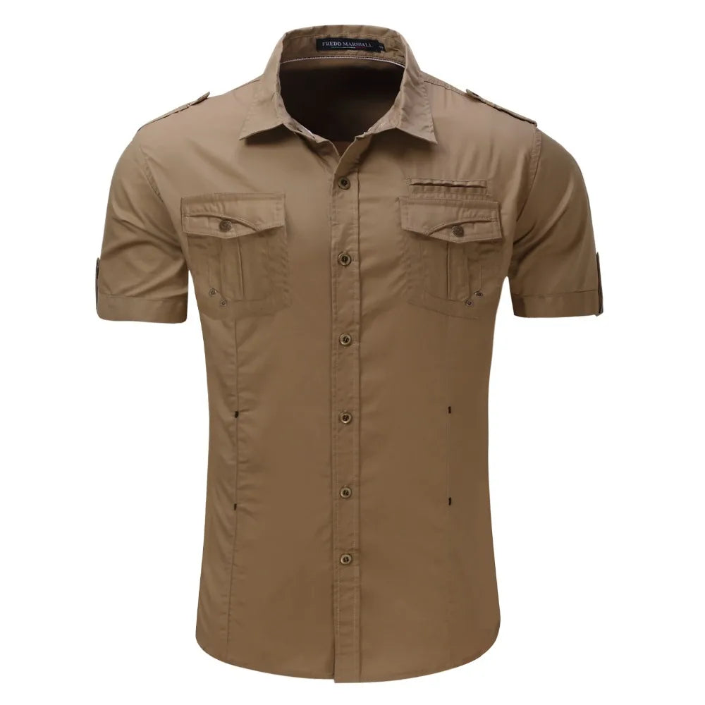 Men's Shirt 2024 New Men Cargo Shirt Fashion Casual Shirt Summer Style 100% Cotton Solid Mens Casual Shirt Plus Size S-3XL 55888