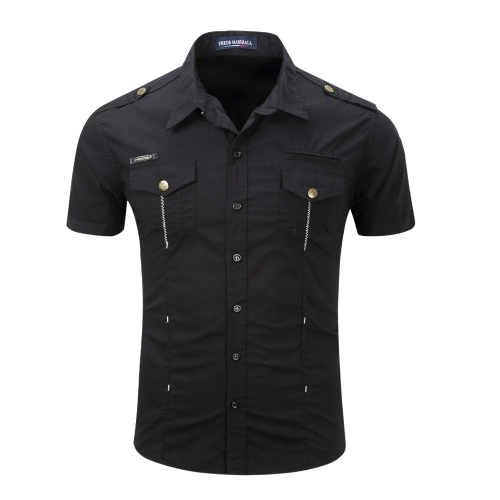 Men's Shirt 2024 New Men Cargo Shirt Fashion Casual Shirt Summer Style 100% Cotton Solid Mens Casual Shirt Plus Size S-3XL 55888