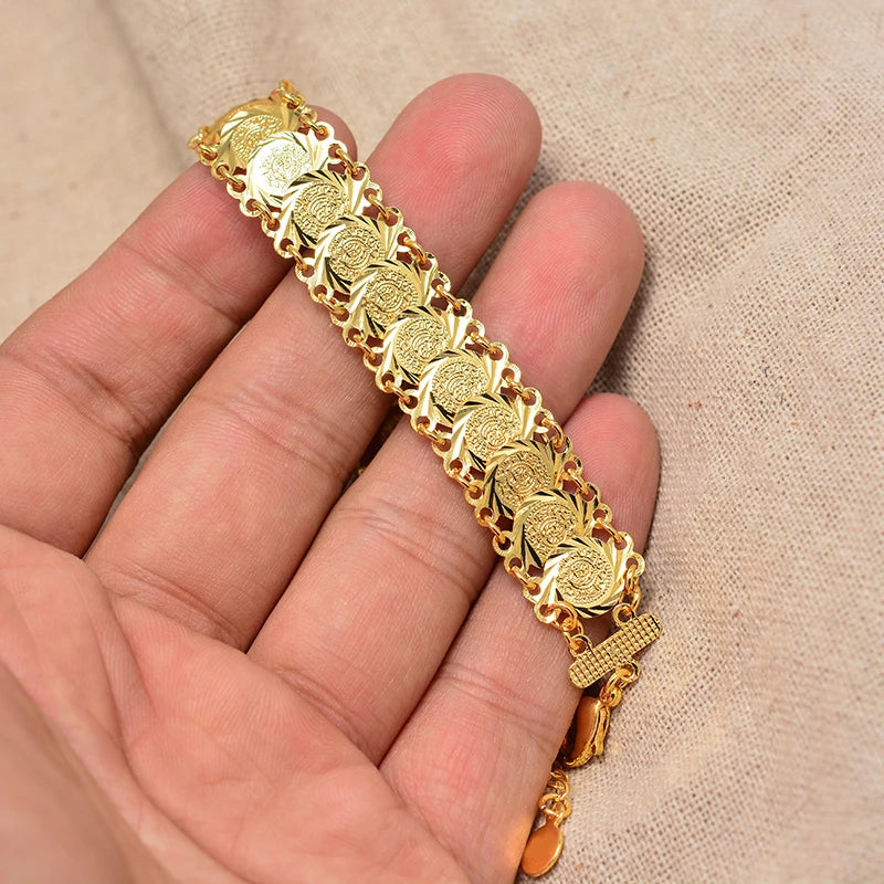 Gold Color Coins Bangles&Bracelet for Women Men Money Coin Bracelet Islamic Muslim Arab Middle Eastern Jewelry African Gifts