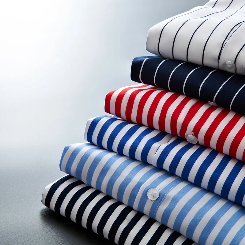 Men's Long Sleeve Blue White Striped Shirt Dress Fashion Standard-fit Button Down Shirts Blouse Men Hip-hop Streetwear Camisas