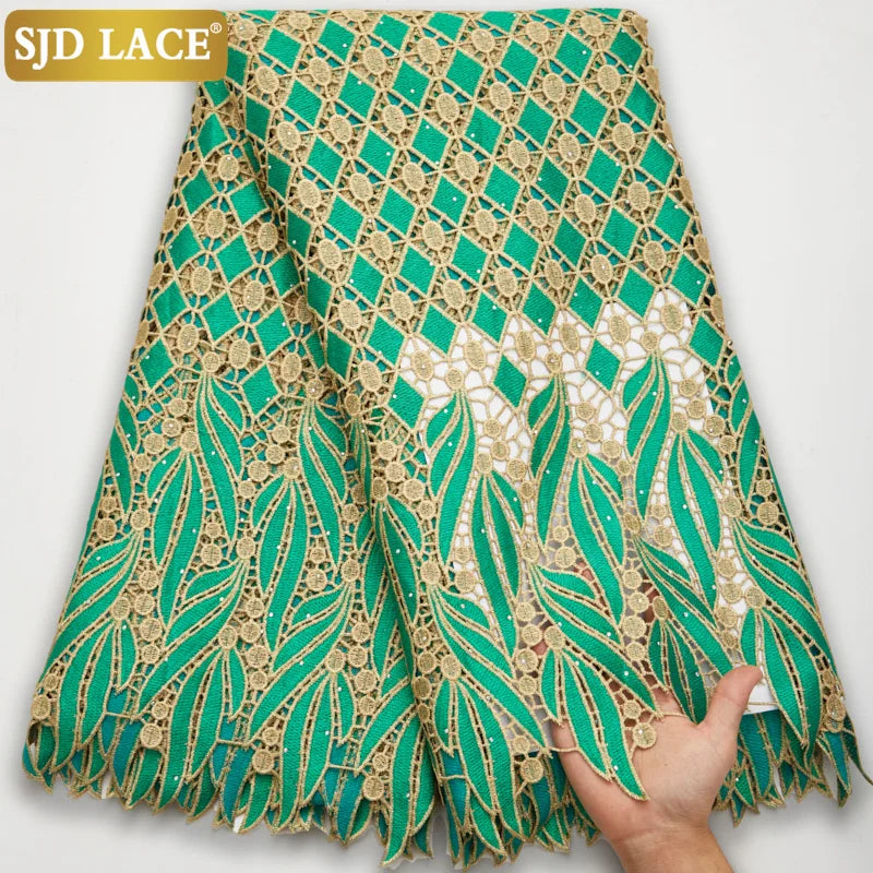 SJD LACE 2024Skin Friendly Classic African Eembroidery Guipure Cord with Stones Fabric Nigerian Celebration lace For Party A2547