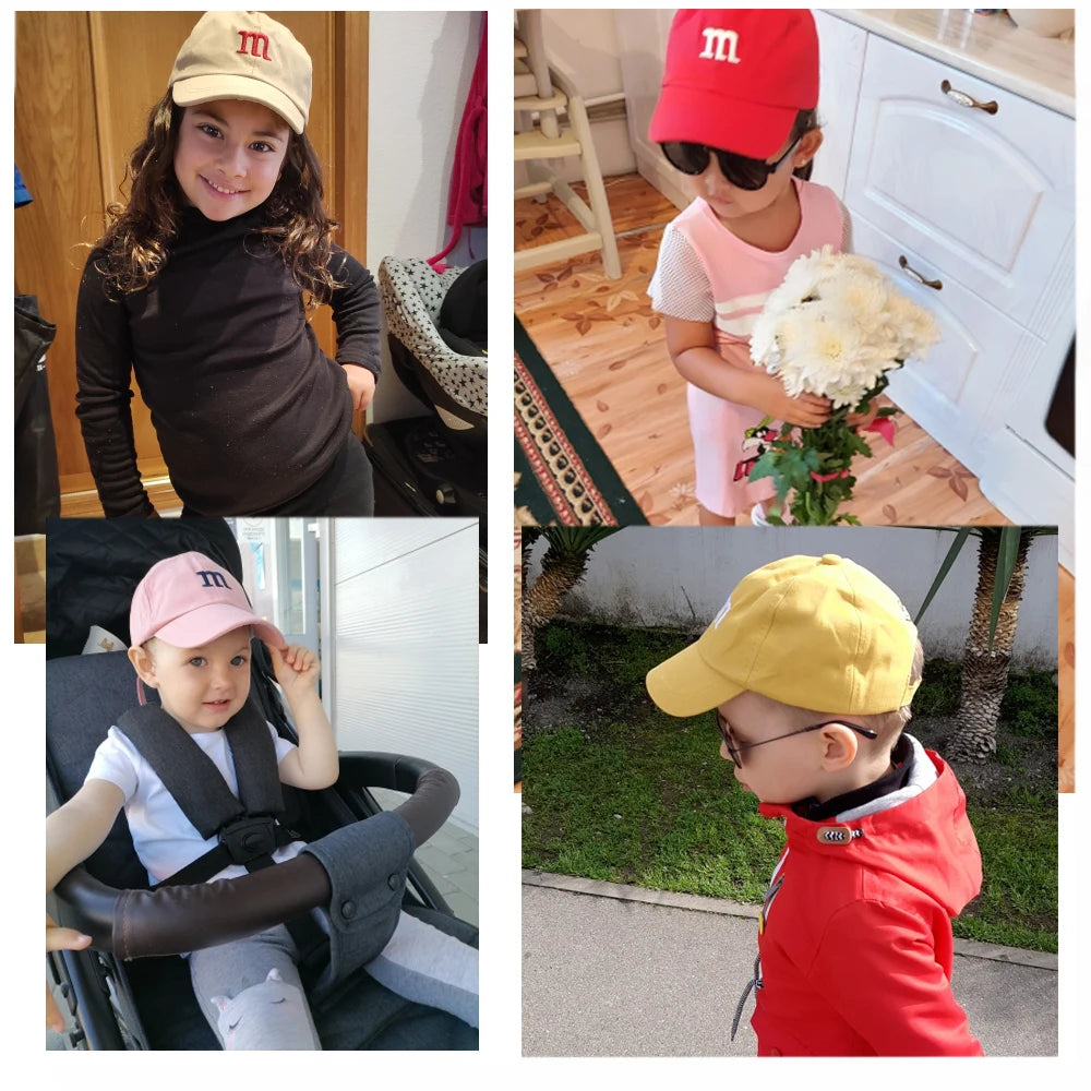 Children's Kid Baseball Cap for Girls Boy Hats Sunscreen Baby Hat Hip Hop M Letter Embroidered Kids Caps 1-6-8-12-15 Years