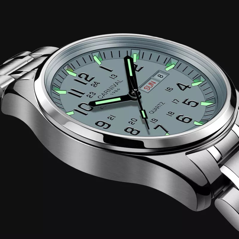 CARNIVAL Luxury Brand Watch Men Quartz Watches Luminous Hands Waterproof Solid Stainess Steel Men's Clock Relogio Masculino 8638