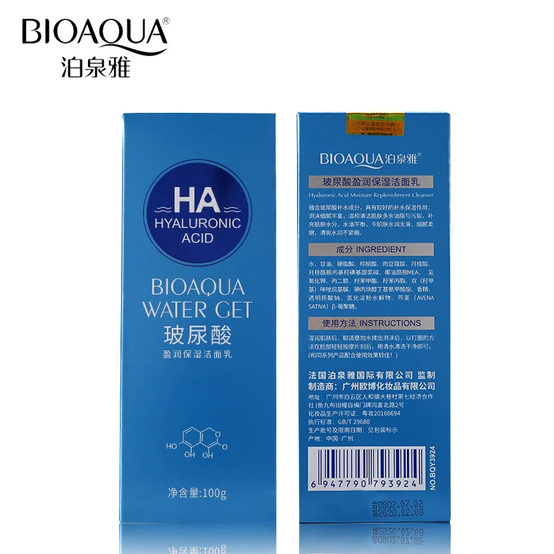 BIOAQUA Brand Hyaluronic Acid Facial Pore Cleanser Moisturizing Deep Cleaning Washing Whitening Hydrating Tender Face Skin Care