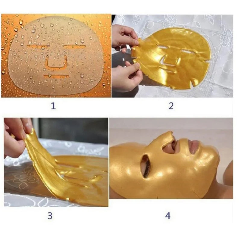 10PCS Gold Bio Collagen Facial Mask SPA Crystal Collagen 24k Gold Beauty Anti Wrinkle Whitening Moisturizing Sheet Mask for Face