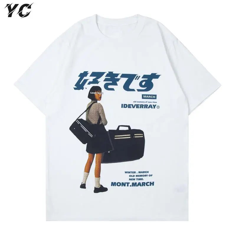 Hip Hop Streetwear Harajuku T Shirt Girl Japanese Kanji Print Tshirt 2021CC Summer Mens Short Sleeve Cotton Oversized T-Shirt