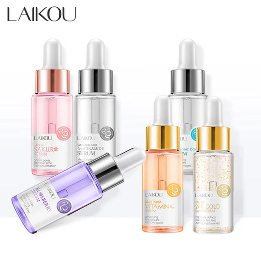 LAIKOU Serum Japan Sakura Essence Moisturizing Hyaluronic Acid Pure 24K Gold Brightening  Vitamin C  Face Serum Care Skin