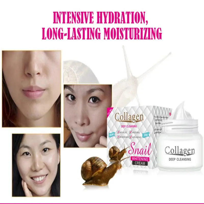 80g Face Day Night Snail Cream Collagen Deep Cleansing Anti-Aging Facial Treatment Moisturizers Whitening Beauty Health Care